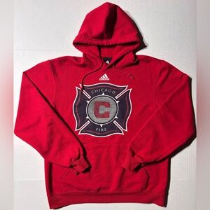 Vtg Adidas Chicago Fire FC Logo MLS Soccer Red Hoodie Sweatshirt Y2K Large